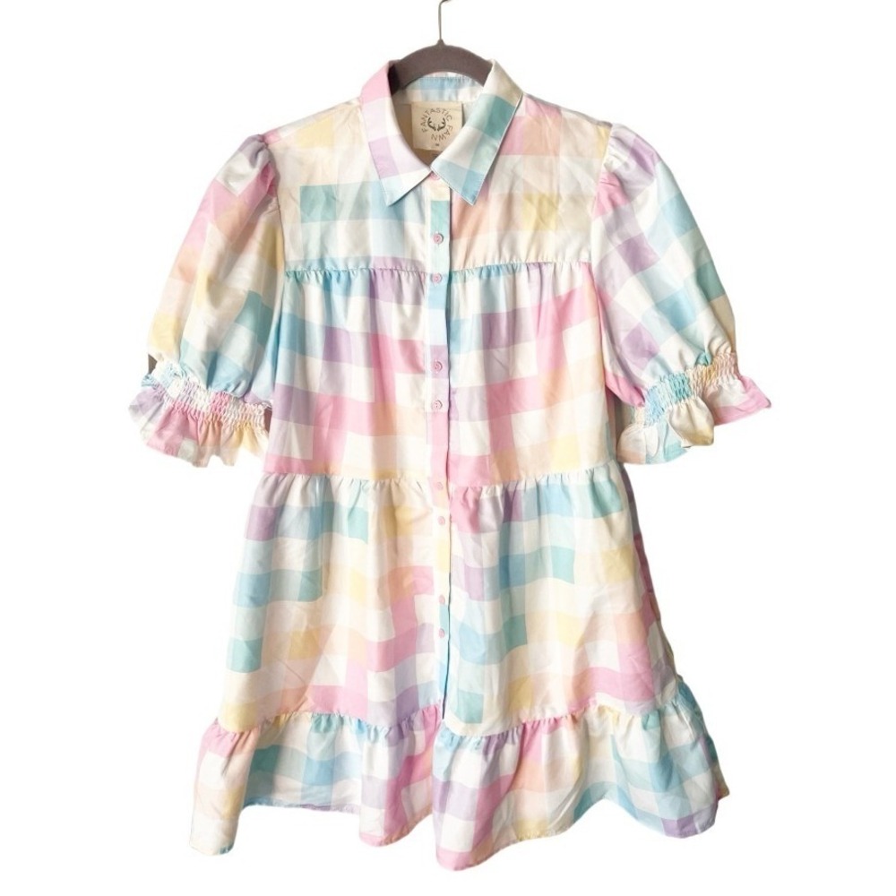 Fantastic Fawn Pastel Checker Poplin Shirt Dress Size Medium Southern Belle